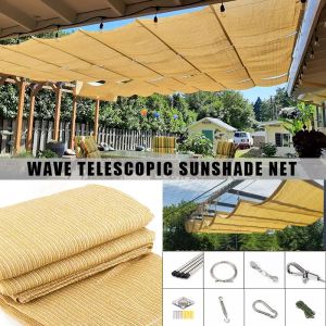 Nets Summer Wave Telescopic Sunshade Net Outdoor Sun Shading Sail Sun Canopy Sourtyard Shade Awising With Installation Accessories