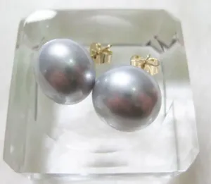 Stud Earrings Huge Very Beautiful 13-14mm Gray South Sea Natural Pearl Earring