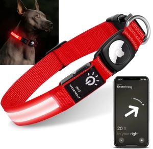 Halsar LED Dog Collar Light USB debiteras för Apple Air Tag Tracker Case Waterproof Swimming at Night Pet Dog Call Collar Accessories