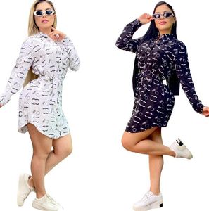 Neue Desinger Damen Casual voller Buchstabe bedruckte Blumen weiße Blusenhemden einreihige Mode V-Ausschnitt Cardigan Top Shirt Kleid kostenloser Versand