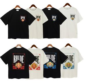 Rhude T-Shirt Erkek Tişört Tasarımcı Marka Giyim Yuvarlak Boyun Yüksek kaliteli Hindistan cevizi ağacı gün batımı logosu kısa kollu tişört