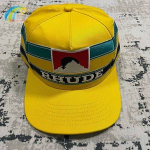 Embroidered Striped Patch Yellow Rhude Baseball Cap Men Women 1 1 High Quality Outdoor Sunscreen Adjustable Hat Wide Brim239F