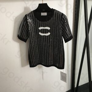 Masowa cekinowa stripe T Shirt Kobiet luźne dzianinowe topy z krótkim rękawem designerskie bluza na okrągłe szyję