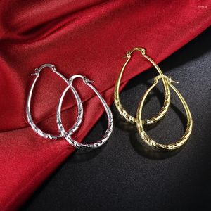 Hoop Earrings Fine 925 Sterling Silver Oval Rope 4.4cm High Quality 18k Gold Plated Fashion Jewelry Wedding Christmas Gift