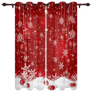 Curtains Christmas Ball Snowflake Red Background Modern Curtains For Bedroom Cafe Home Decor Luxury Curtains In Living Room Window Drapes