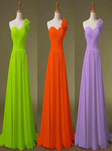 Дешевые шифоновые платья на одно плечо Honor of Maid Dress A Line Black Red Lime Blue Yellow Lilac Вечерние платья для подружек невесты 2019 года в St6899439