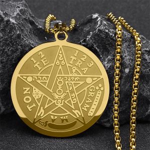 Jewish Tetragrammaton Hebrew Pentagram 14k Yellow Gold Necklaces for Men Gold Color Male Chain Jewelry colar masculino