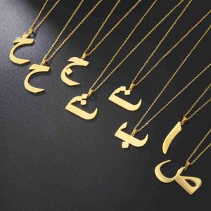 Pendant Necklaces Jeshayuan Vintage Arabic Initial Letter Necklace Stainless Steel Custom 28 Arab Alphabet Necklaces Personalized Arabic Jewelry L24313