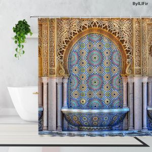 Perdeler 3D Fas Duş Perdesi Yaşlı Kapı Geometrik Desen Kapı Tasarım Giriş Mimari Doğu Tarzı Banyo Perdeleri