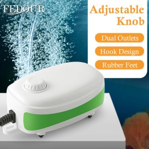 Tillbehör Fedour Aquarium Air Pump Dual Outlets Oxygen Pump Justerbar Ultra Quarium Bubbler för Fish Tank Aquarium Accessories