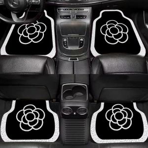 Designer Car Floor Mat Silk Ring Foot Mat Cartoon Black and White Flower Classic Old Flower Print Interior 4 Piece Set Dirty Resistant Universal Foot Mats