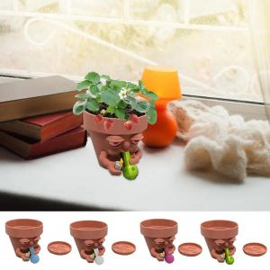 Planters 1st Plant Pot Cartoon Mini Söt Reting Man Harts Flower Pot Planterar Unikt Funny Cartoon Reting Man Flower Vase Dekorationer