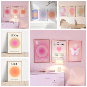 Calligraphy Pink Aura Affirmation Trust Graident Retro Spiritual Angel Numbers Wall Art Canvas Painting Posters For Living Room Home Decor