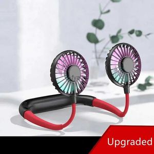 Electric Fans Upgrade neck fan aromatherapy lighting cooler sleeveless portable USB charging dual mini summerH240313