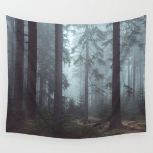 Wood Mist Forest Wall Hanging Tygdekorativt landskap Tapestry Polyester Nordic Decor Trendy Tryckt Tenture240f