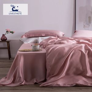 LivEsthete Summer Top Grade Nature 100% Silk Pink Bedding Set Women Bed Sheet Quilt Cover Pillowcase Queen King 240306