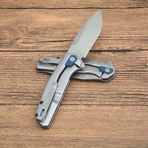 KS2036 Högkvalitet Assisted Flipper Folding Knife 8Cr13Mov Stone Wash Drop Point Blade CNC Blue GFN + Steel Handle EDC Pocket Folder Knives With Retail Box