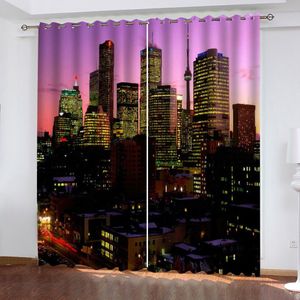 Beautiful Po Fashion Customized 3D Curtains blue night building curtains Blackout curtain191P