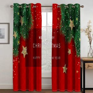 Curtains Cartoon Christmas Red Window Curtains For Kids Bedroom Living Room Bathroom Kicthen Door Hall Home Decor Navidad Natal New Year