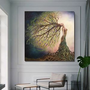 Affidabile arte astratta ragazza capelli albero poster tela pittura immagini di arte della parete per soggiorno decorazione della casa stampe moderne244W