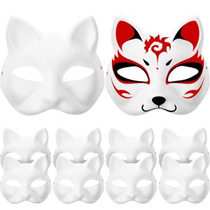 Costumi Maschera Gatto Mascherata Maschere vuote Animale bianco Vuoto Fai da te Festa Donne Cosplay Halloween Carta Therian Viso Bambini Dipinti a mano Lupo