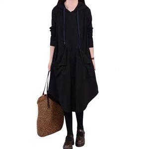 Lady Dress Stylish Casual Plus Size Spring Big Pocket Autumn Pure Color for Dating 240311