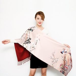 Толстые осенне-зимние женские шарфы, длинный двусторонний шарф, шелковая шаль в китайском стиле, женская накидка, кашемировый глушитель из пашмины Y268V