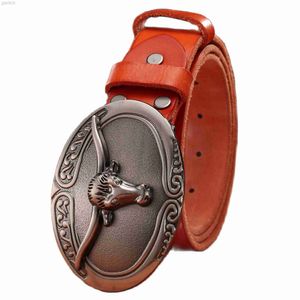 Bälten Big Buckle Punk Style Belt Belt Luxury High Quality Full Real Leather äkta läder Cowboys Vintage LDD240313