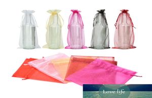 10pcsset organza butelka do wina torba na prezent na przyjęcie weselne torby butelek 5 kolorów 37x15cm2313363