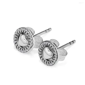 Stud Earrings Forever Signature Hearts Earring With Clear CZ 925 Sterling-Silver-Jewelry