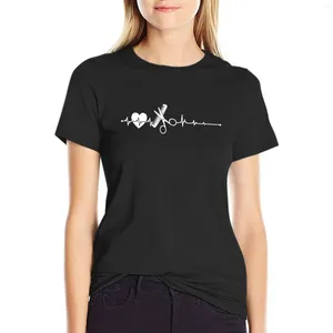 Damen Polos Friseur Geschenk Barber Heartbeat Shop T-Shirt Damenbekleidung Ästhetische Sommerkleidung Tops Damen