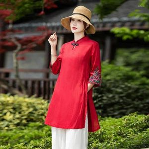 Abbigliamento etnico 2024 Camicia tradizionale cinese Qipao Hanfu Top da donna in stile nazionale, camicetta vintage