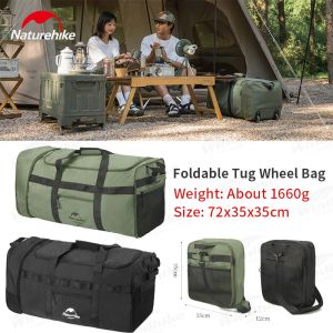 Çantalar NatureHike 88L Kamp Katlanır Tolling Çantası Açık Mekan Seyahat Yüksek Kapasite Polyester Bagaj Peygame Ekipman Bagaj Tekerlekli Çanta