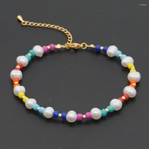 Charm Bracelets Small Group Design European And American Cross-border Summer Versatile Colored Rice Bead Foot Chain Natural Freshwater Pearl