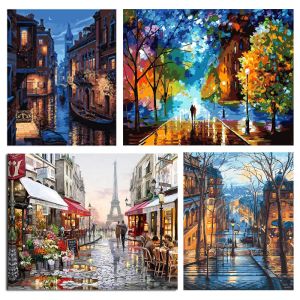 Number 40x50cm DIY Digital Oil Painting Street Scene on Canvas by Digital Painting Coloring Decorative Painting