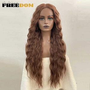 Synthetic Wigs Synthetic Wigs FREEDOM Synthetic Lace Wigs Blonde Ginger Long Deep Wavy Wigs Heat Synthetic Wigs For Black Women Cosplay Wigs ldd240313