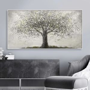 Caligrafia preto e branco árvore da vida cartaz moderno pintura a óleo impressão em tela arte da parede imagem para sala de estar decoração casa