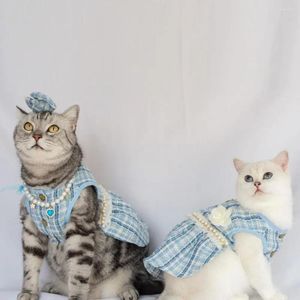 Katzenkostüme, bequeme Haustierkleidung, süßes Kleid mit Schleife, Kopfschmuck, florales Kunstperlen-Dekor für Hunde, Katzen, Prinzessin, Welpenkleidung