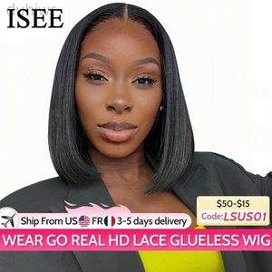 Synthetische Perücken Synthetische Perücken ISEE HAIR Wear And Go Glueless Hair Wig Lace Straight Short 6x4 Lace Frontal Perücken To Go ldd240313