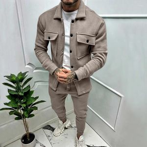 Erkeklerin Trailsits Ceket ve Pantolon Setleri Cep Tursları Erkek Moda Takım Kış Renk Kış Partisi Sokak Giyim Terzini 2 Parça Seti