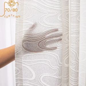 Cortinas de gaze branca onda jacquard translúcido bordado tela janela cortinas para sala estar quarto bay janela personalizado