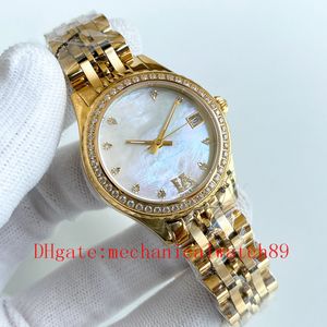 Relógio feminino 18k ouro movimento automático 2813 vidro de safira mostrador azul 33mm menina relógios à prova dwaterproof água pérola escudo dial