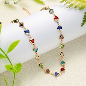Pendant Necklaces Exquisite Colorful Crystal Heart Choker Necklace For Women Charm Korean Zircon Metal Chain Necklace Party Birthday Jewelry GiftL242313