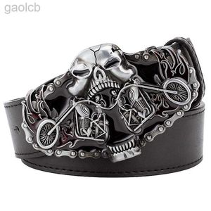 Cinture Fire Skull Heavy Motorcycle Casual Cintura in pelle da uomo Flame Motorcycle Style ldd240313