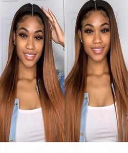 Loira Ombre T1B 30 Lace Front Perucas Raízes Pretas Sedosa Reta Brasileira Virgem Cabelo Humano Pré Arrancado Nós Descorados Full Lace Wi8056406