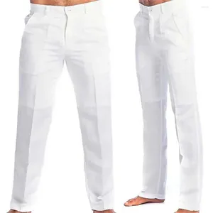Men's Pants Men Cotton Linen Breathable Trousers Stylish Solid Color Slim Fit Long With Mid-rise Zipper For Leisure