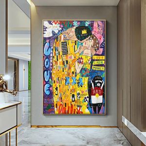 キャンバスプリントポスターの抽象油絵クラシックアーティストGustav Klimt Kiss Modern Art Wall Picture for Living Cuadros262c