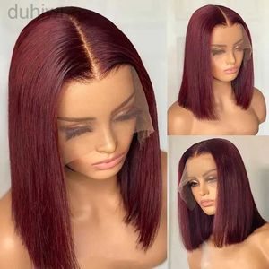 Syntetyczne peruki koronkowe peruki 13x4 99J Krótkie włosy peruki ciemnoczerwone bordowe kolorowe peruki czołowe kość prosty z przodu dla czarnego LDD240313
