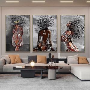 Målningar Abstract African Girl Canvas Affischer and Prints Music Symbol Black Woman Art Målar Vägg PCITURES FÖR HEM DECOR272R