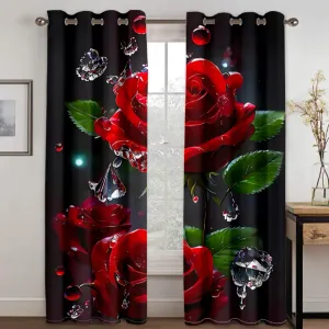 Perdeler Romantik Su Damlacık Kırmızı Gül Lüks Pencere Yatak Odası Oturma Odası için Perdeler Banyo Kicthen Kapı Salonu Dolabı Satış 2 PCS